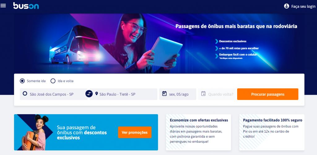 Use o campo de buscas para pesquisar sua passagem